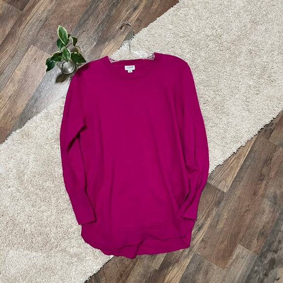 J.crew Size Medium Pink Merino Wool Crewneck Curved Hem Pullover Sweater - Picture 2 of 7